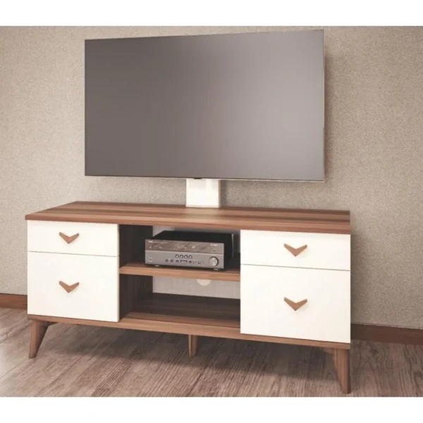 Meuble TV Moderne - bois latté perla - 8811-120S- Avec Accroche écran - BLANC ET BELGE