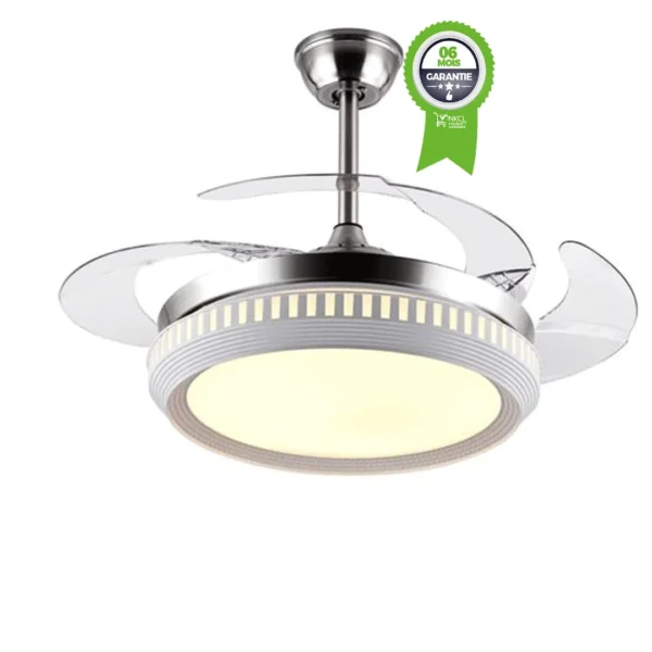 Ventilateur de plafond rétractable et télécommande - Viva - RF-LICF0A - 3 pales - 36 pouces - Argent - 03Mois