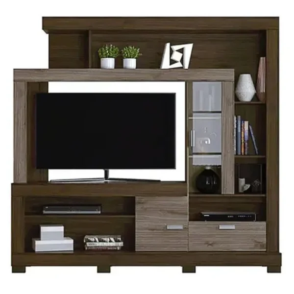 Meuble TV GRAND ACÁCIA - LN210309 - Pour téléviseur de 55 pouces - Marron/blanc cassé