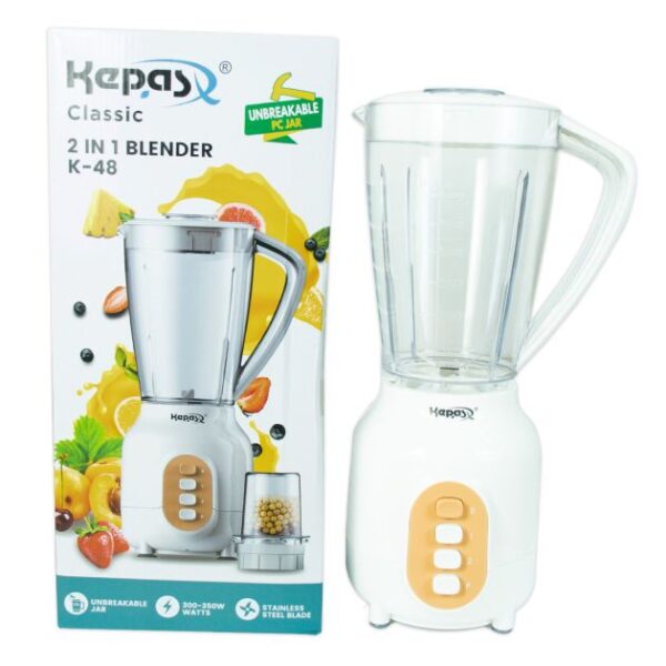 Blender/Mixeur Avec Protection Contre la Surchauffe - KEPAS - K-48 - 1,5L - 350W - 1bol Sec - Bols Plastique - Blanc - 3 mois