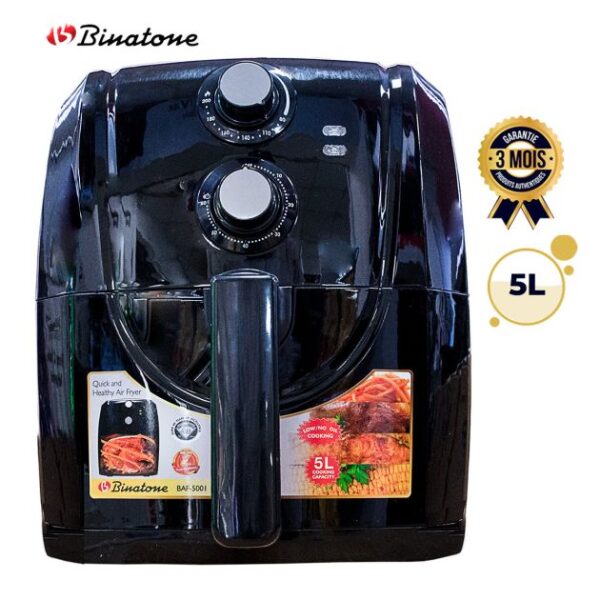 Friteuse antiadhésive multifonction sans huile/air chaud - Binatone - BAF-5001 - 1900W - 5L - 200 degrés Celsius - Minuterie 1 heure - Noir - Garantie 3 mois