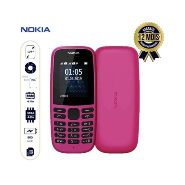 Téléphone Nokia 105 4th Edition - 4Mo-4Mo RAM - 2Sim - 12 Mois