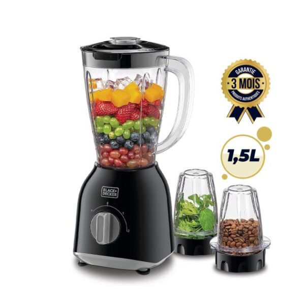 Blender-Mixeur Broyeur à glace avec 2 x broyeurs - 400W - 1,5 Litres - Black + Decker - BX365-B5 - Noir - Garantie 3 mois