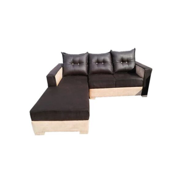 Salon d’angle complet en cuir/velours - 6 places - Marron café - Image 2